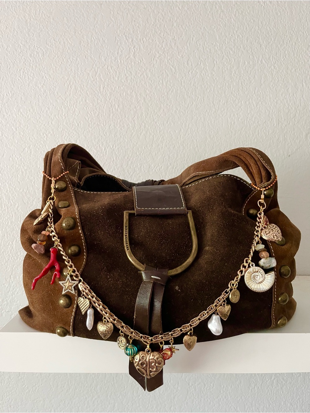 Handmade Boho Charm Bag Chain | Coastal Heart & Shell Purse Charm Accessory - Picture 3 of 8